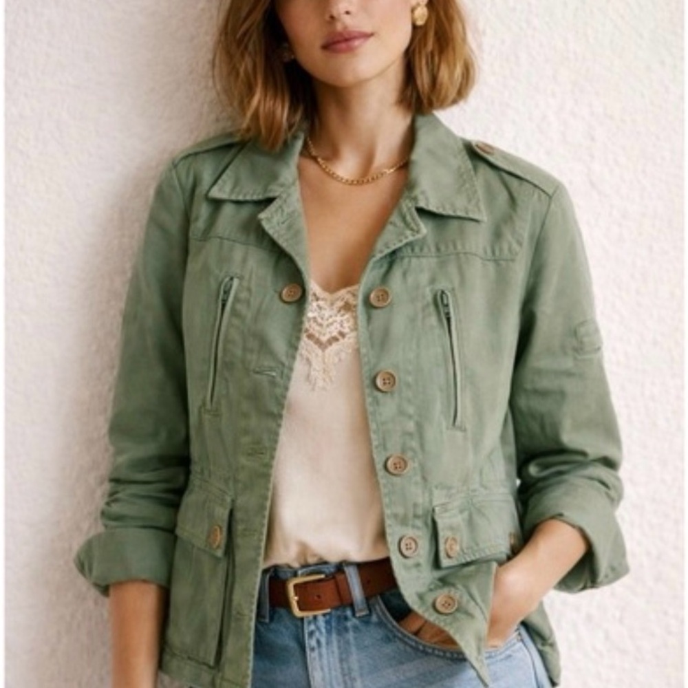 Marc Jacobs Olive Utility Patch Pocket Military Button Up Cotton Spring Jacket